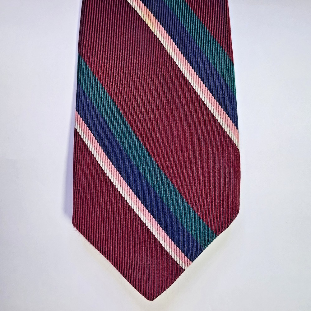 English Red Striped Repp Silk Necktie Tie Kenneth Gordon